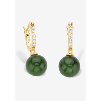 Women's .18 Cttw. Genuine Green Jade And Cz Gold-Plated Silver Bead Drop Earrings by PalmBeach Jewelry in Green