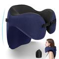 TripGood Travel Pillow - Extra Upper Back Support Neck Pillow for Travel - Attachment Buckle Strap - Soft Memory Form Airplane Pillow - Portable Travel Accessories - Navy Blue