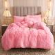 Uhamho Faux Fur Velvet Fluffy Bedding Duvet Cover Set Down Comforter Quilt Cover with Pillow Shams, Ultra Soft Warm and Durable (King, Pink)