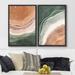 IDEA4WALL Green & Brown Watercolor Color Waves Abstract Shapes Modern Chic On Canvas 2 Pieces Print Metal | 24 H x 32 W x 1.5 D in | Wayfair