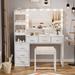 Latitude Run® Vanity Dressing Table w/ Lighted Mirror & Stool Wood in White | 53.9 H x 47.9 W x 15.7 D in | Wayfair