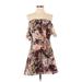 Privacy Please Casual Dress - Mini Off The Shoulder Sleeveless: Burgundy Floral Dresses - Women's Size Small