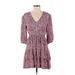 BA&SH Casual Dress - A-Line V Neck 3/4 sleeves: Pink Print Dresses - Women's Size Small
