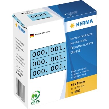 HERMA Etikett 4803 10x22mm 0-999 3fach blau 1.000 St./Pack. Image