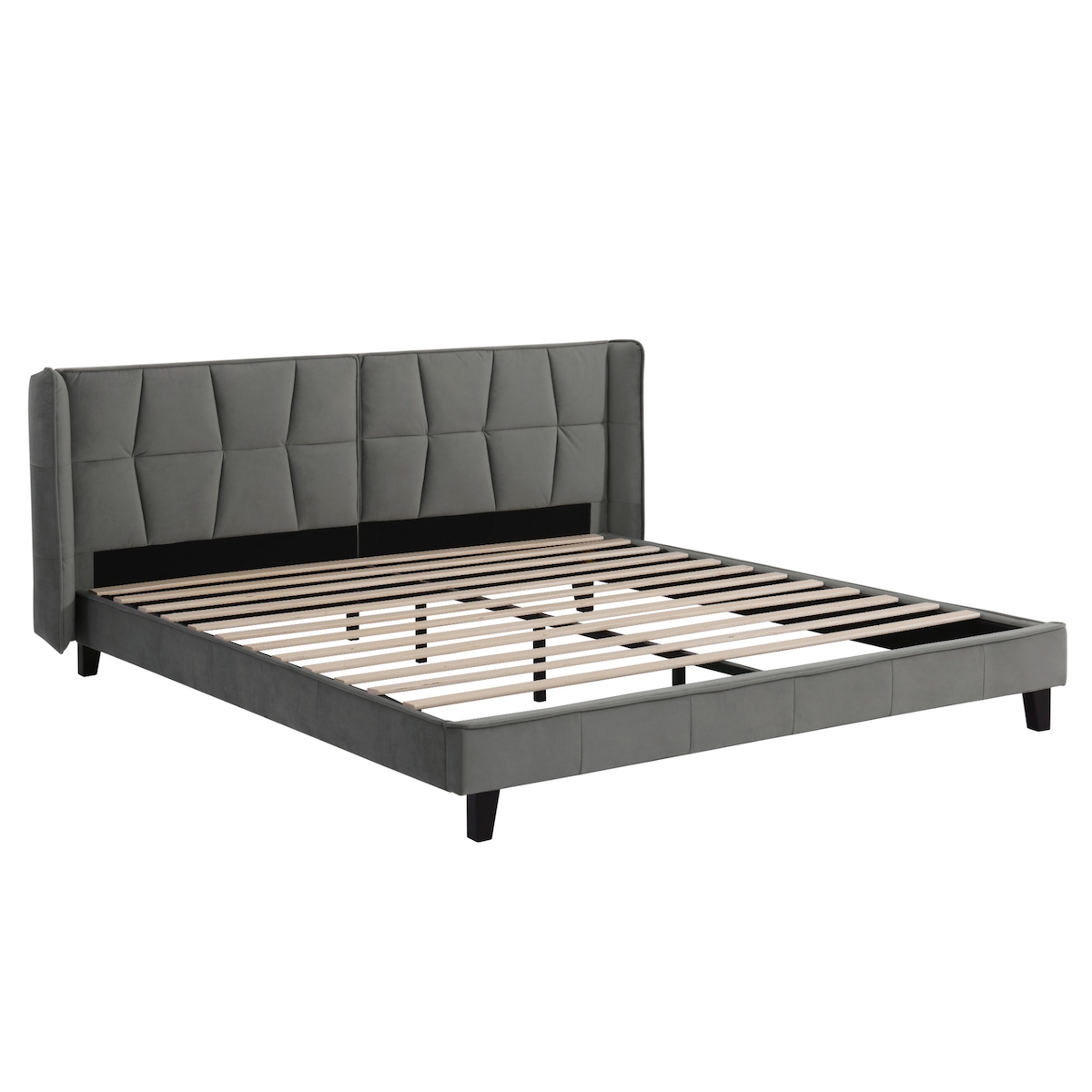 Merax Polsterbett 180x200 Ohrform Doppelbett aus Samt mit Kopfteil & Lattenrost Grau Image