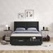 85.60" Leather Upholstered Platform Bed with Charging, Drawer Storage