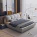 Queen or King Size Upholstered Platform Bed with Oversized Padded Backrest, Luxury Bed Frame