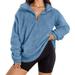 FAIWAD Fleece Plus Size Zip Sweatshirt for Women Casual Solid Color Half Zip Lapel Long Sleeve Pullover Sweatshirt