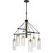 60W x 6 Williston Rubber Wood Chandelier with Hanging Textured Glass Shades Antique Brass & Wood