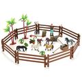 Horse Stable Playset Horse Toys for Kids Simulation Horse Club Playset Including Farm Fences Horses Figures Manger Horse Feed Farm Tools Horse Stall Toys for Boys & Girls 3-12 Years Old