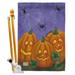 BD-HO-HS-112054-IP-BO-D-US12-SB 28 x 40 in. 3 Pumpkins Fall Halloween Impressions Decorative Vertical Double Sided House Flag Set with Pole Bracket Hardware