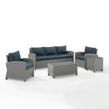 144 x 94 x 32.50 in. Bradenton Outdoor Wicker Sofa Set - Sofa - Coffee Table Side Table & 2 Arm Chairs Navy & Gray - 5 Piece