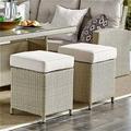 17 in. Canaan All-Weather Wicker Outdoor Square Stools with Cushions - Cream - Set of 2