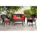 5 Piece Espresso Wicker Conversation Set - Red Orange Cushions