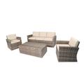 300 lbs Outdoor Full Three Seat Sofa Coffee Table Rattan Pool Patio Garden Set - 4 Piece - Mixed Grey