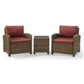 Bradenton Outdoor Wicker Conversation Set with Sangria Cushions - 3 Piece