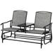 Two Person Outdoor Double Swing Glider Chair Set with Center Tempered Glass Table