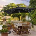 8.2 ft. x 8.2 ft. Patio Offset Cantilever Umbrella With LED Lights Rectangular Canopy Steel Pole and Ribs in Black