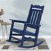 Navy Blue Plastic Adirondack Rocking Chair with Big Armrest Weather Resistant Fire Pit Outdoor Rocking Chair