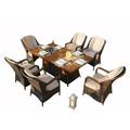 7 Piece Patio Brown Gas Firepit And Ice Container Rectangle Dining Set with 6 Standard Height Chairs