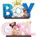 2-Piece Gender Reveal Wooden Table Centerpieces - African American Baby Shower Decorations