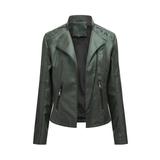 Fesfesfes Leather Jacket for Women Lapel Motor Jacket Coat Zip Biker Short Punk Cropped Tops Sale on Clearance