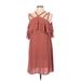 BCBGMAXAZRIA Casual Dress - Shift Cold Shoulder Sleeveless: Brown Solid Dresses - Women's Size Medium