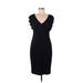 David Meister Cocktail Dress - Sheath V Neck Short sleeves: Black Solid Dresses - Women's Size 6