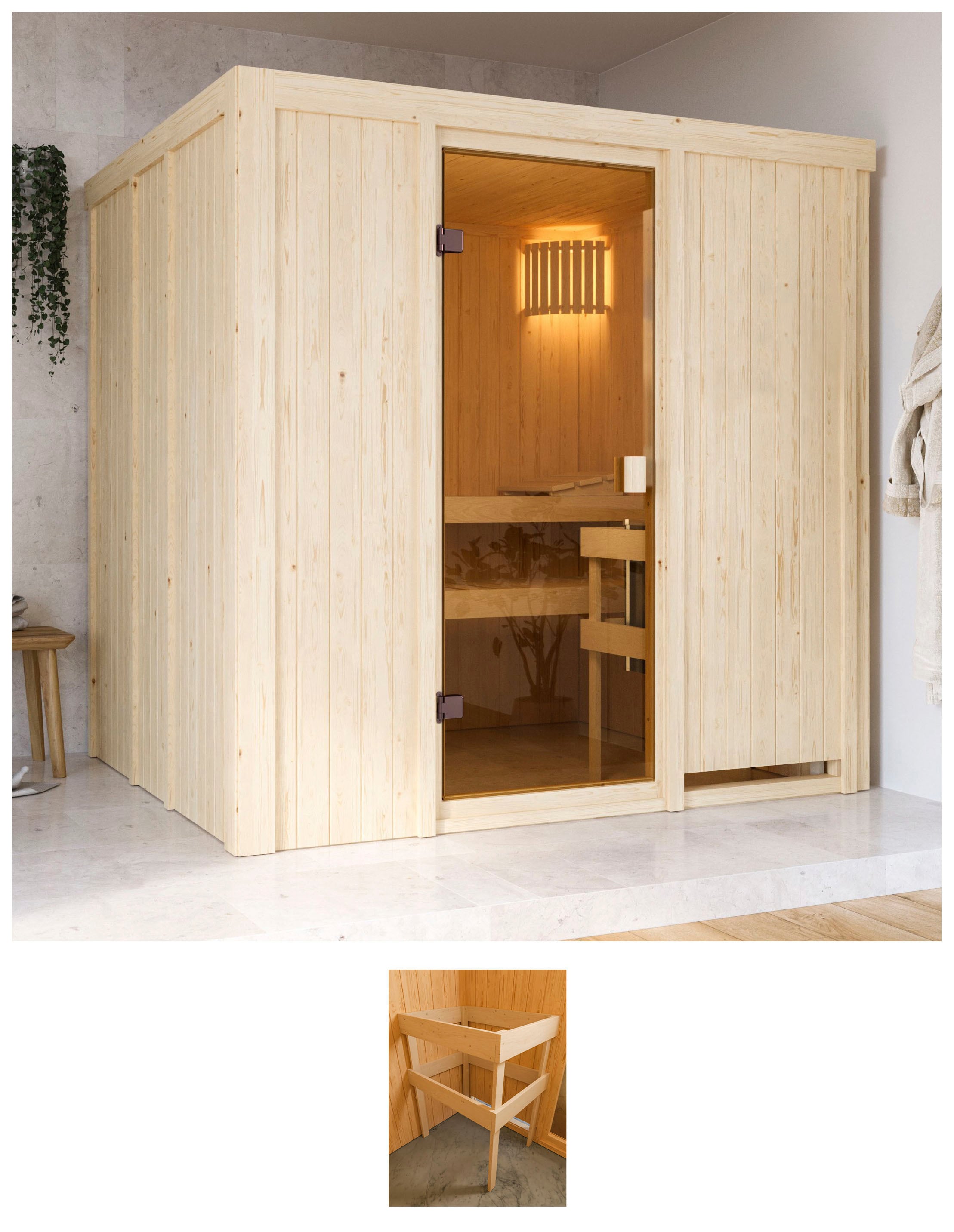 Sauna KARIBU "Tromsö", beige (natur), (ohne Ofen), Saunen