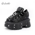 Chaussures à Lacets et Talon de 6cm pour Femme Baskets de Style Punk Gothiques Décoratives en