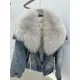 2023 Hot Sales New Fashion Denim Goose Down Big White Fox Fur Collar Detachable Goose Down Filling