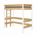 Pack lit mezzanine avec matelas bois massif blanc et bois 90x190 cm