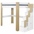 Pack lit mezzanine avec matelas bois massif blanc et bois 90x190 cm