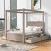 Full Size Wood Canopy Platform Bed w/ Drawers Poster Bed, Light Brown