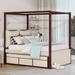 Full Size Upholstered Canopy Bed with Trundle and 3 Drawers for Bedroom, Beige