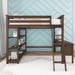 Full-Size High Loft Bed with Bookcase and Desk