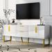 Modern TV Stand for TVs up to 75 Inches with Drawers and Storage Cabinets, Wood TV Console Table with Metal Legs and Handles