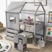 Twin Size House-Shaped Loft Bed with Extendable Desk, Full of Imagination Semi-Enclosed Kids House Bed for Boys Girls