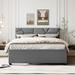 Gray Queen Size Upholstered Platform Bed with Linen Fabric Brick Pattern Headboard and Twin XL Size Trundle Bed Frame