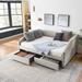 Full Size Daybed with Two Drawers Trundle Upholstered Tufted Sofa Bed, Linen Fabric for Bedroom, Beige
