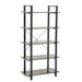 Industrial 5-Tier Bookshelf, Wooden Bookcase with Metal Tube Frame and Adjustable Feet, Brown