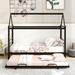 Twin Size Metal House Shape Bed with Trundle & Slat Support, Black