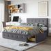 Queen Size Upholstered Platform Bed with 4 Storage Drawers, Platform Bed with Linen Tufted Headboard and Wood Slats