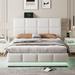 Full Size Hydraulic Storage Bed Tufted Upholstered Platform Bed, PU Finish Storage Bed with LED Lights & USB Charger, White