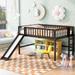 Full Size Low Loft Bed with Slide, High Guardrail & Ladder, Kids Wooden Full Loft Bed Frame for Girls Boys, No Box Spring Needed