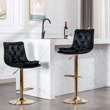 Modern Retro Swivel Bar Stools Set of 2, Adjustable Height Counter Chair with Tufted Backrest and Footboard for Cafe