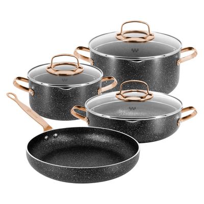 7 Piece Non Stick Aluminum Cookware Set in Black and Rose Gold