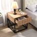 Wood Nightstand Accent Table with Drawer and Metal Legs, Industrial End Table Sofa Side Table for Living Room Bedroom