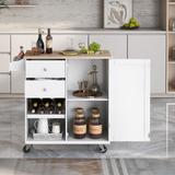 Rubber Wood Top Kitchen Island Cart with Spice Rack & Towel Rack & 2 Drawers Movable, Microwave Cart Rolling Storage Cart