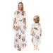 Christmas Gifts Deals 2022 Jovati Mommy and Me Dresses Summer Floral Hawaiian Dresses Print Cold Shoulder Ruffle Spaghetti Straps V-neck Beach Midi Dress Parent-Child Wear Dress on Clearance